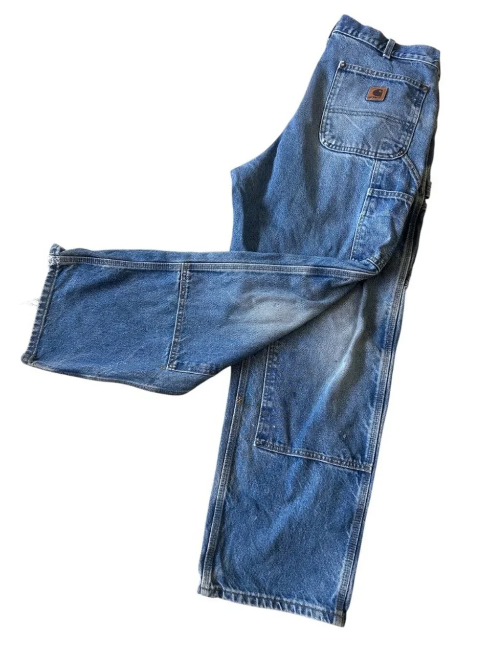 Vintage Carhartt B73 DST Denim Double Knee Pants Men 36x30 Cargo Carpenter Baggy